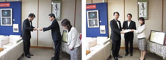 湖南市総合計画審議会から市長へ答申している写真