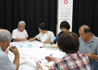 下田学区グループワークで話し合いをしている写真2