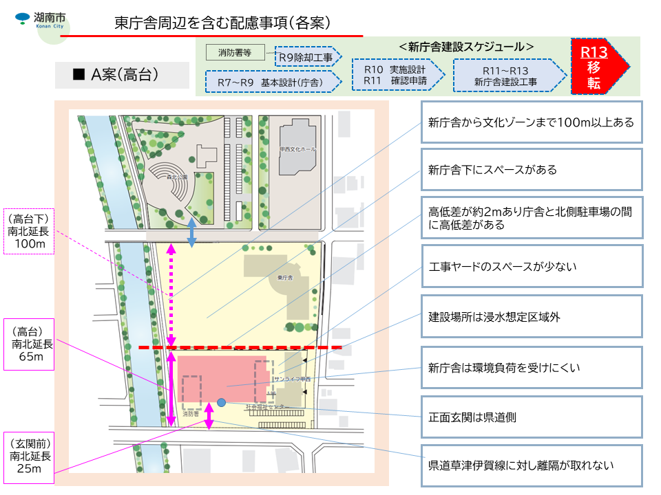 東庁舎周辺を含む配慮事項（A案）